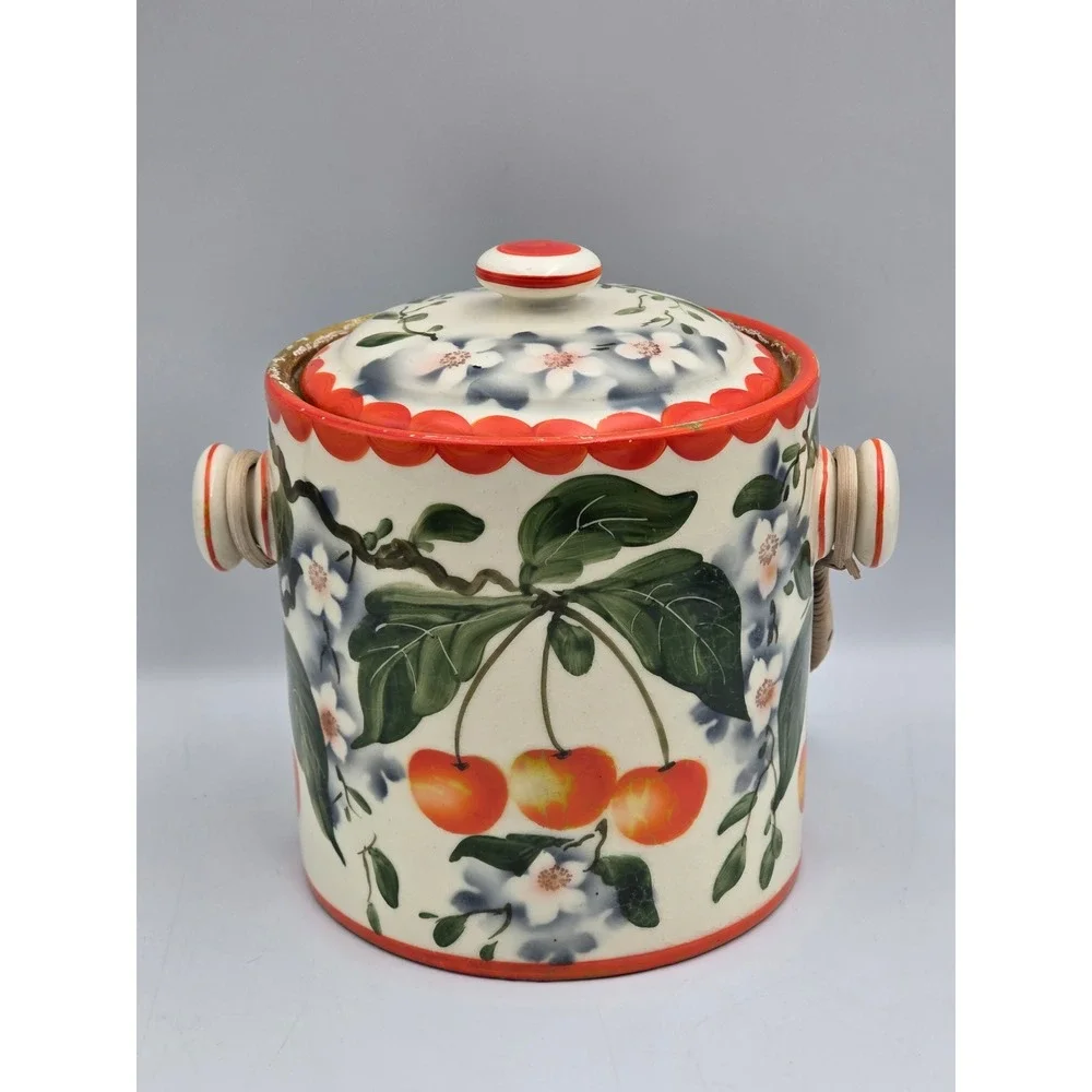 Erphila Cherry Ceramic Ice Bucket Large Multicolor Fair Vintage Rattan